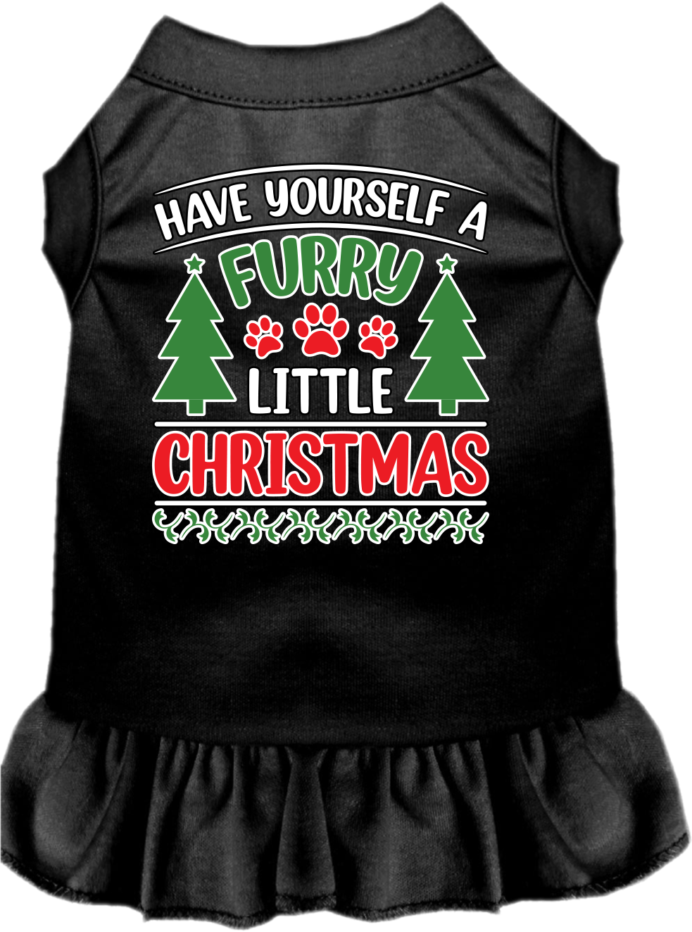 Furry Little Christmas Screen Print Dog Dress Black Size XS